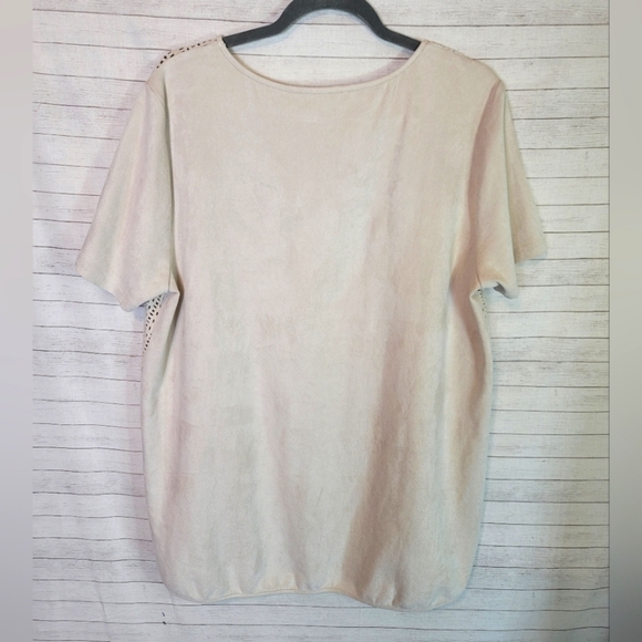 SOFT SURROUNDINGS CREAM FAUX SUEDE EYELET SHORT SLEEVE BLOUSE, SZ XL - Picture 8 of 10